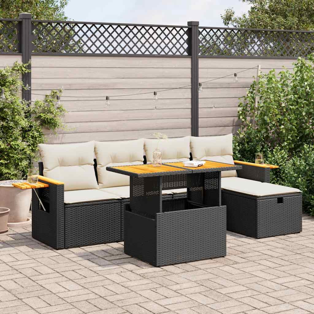 6 Piece Garden Sofa Set with Cushions Black Poly Rattan