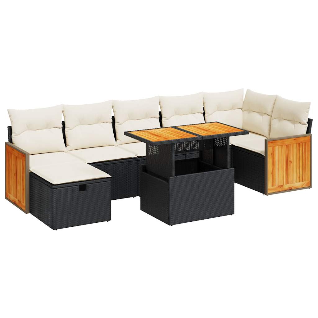 5 Piece Garden Sofa Set with Cushions Black Poly Rattan
