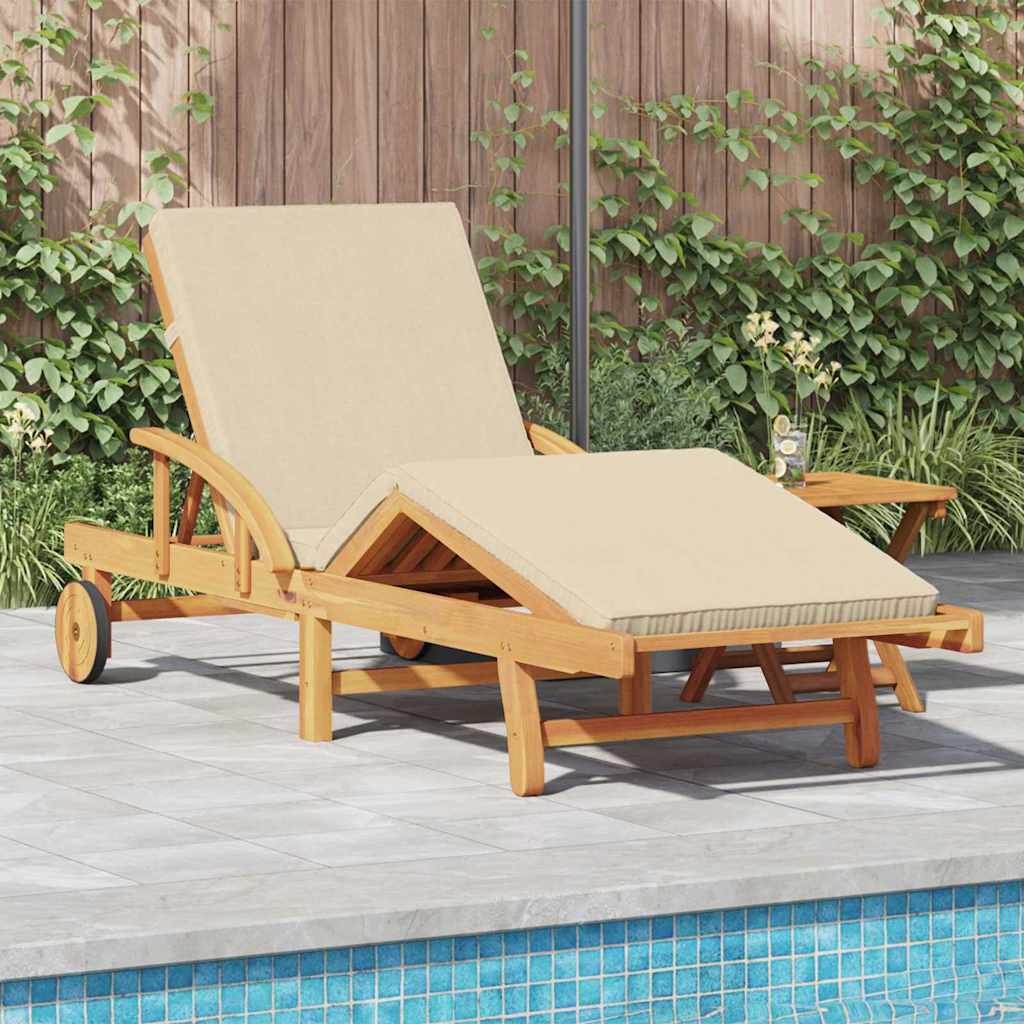 Sun Lounger Solid Acacia Wood Beige