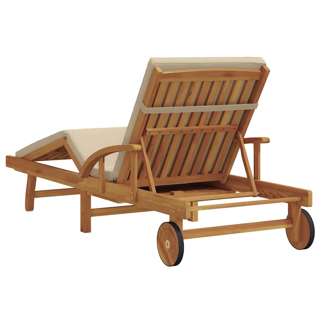Sun Lounger Solid Acacia Wood Beige