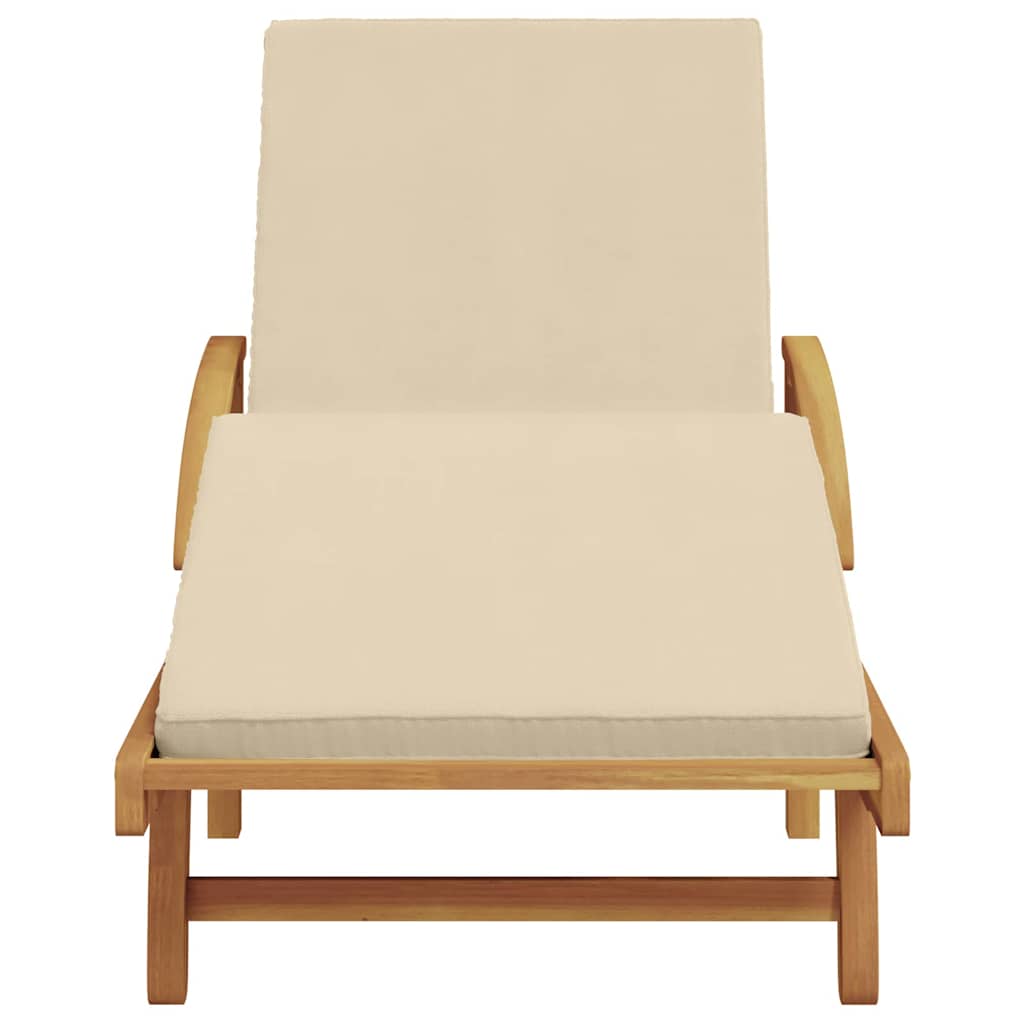 Sun Lounger Solid Acacia Wood Beige