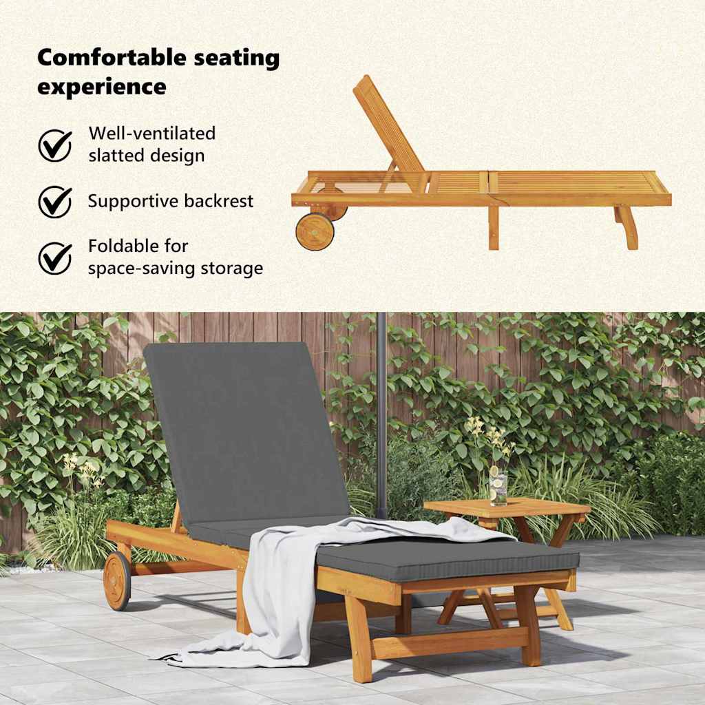 Sun Lounger Reclining Brown 199 x 63 x 85 cm Solid Acacia Wood
