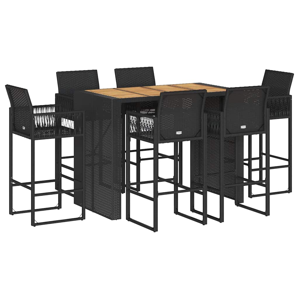7 Piece Garden Bar Set without Cushions Black
