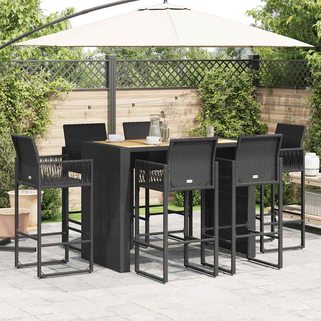 7 Piece Garden Bar Set without Cushions Black