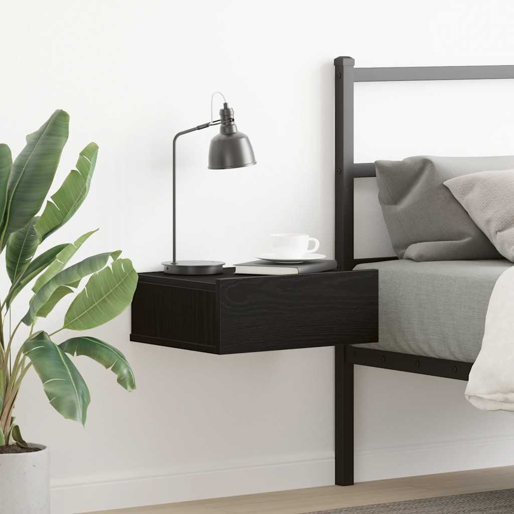 Floating Nightstand Black Oak 40x32x15 cm Engineered Wood