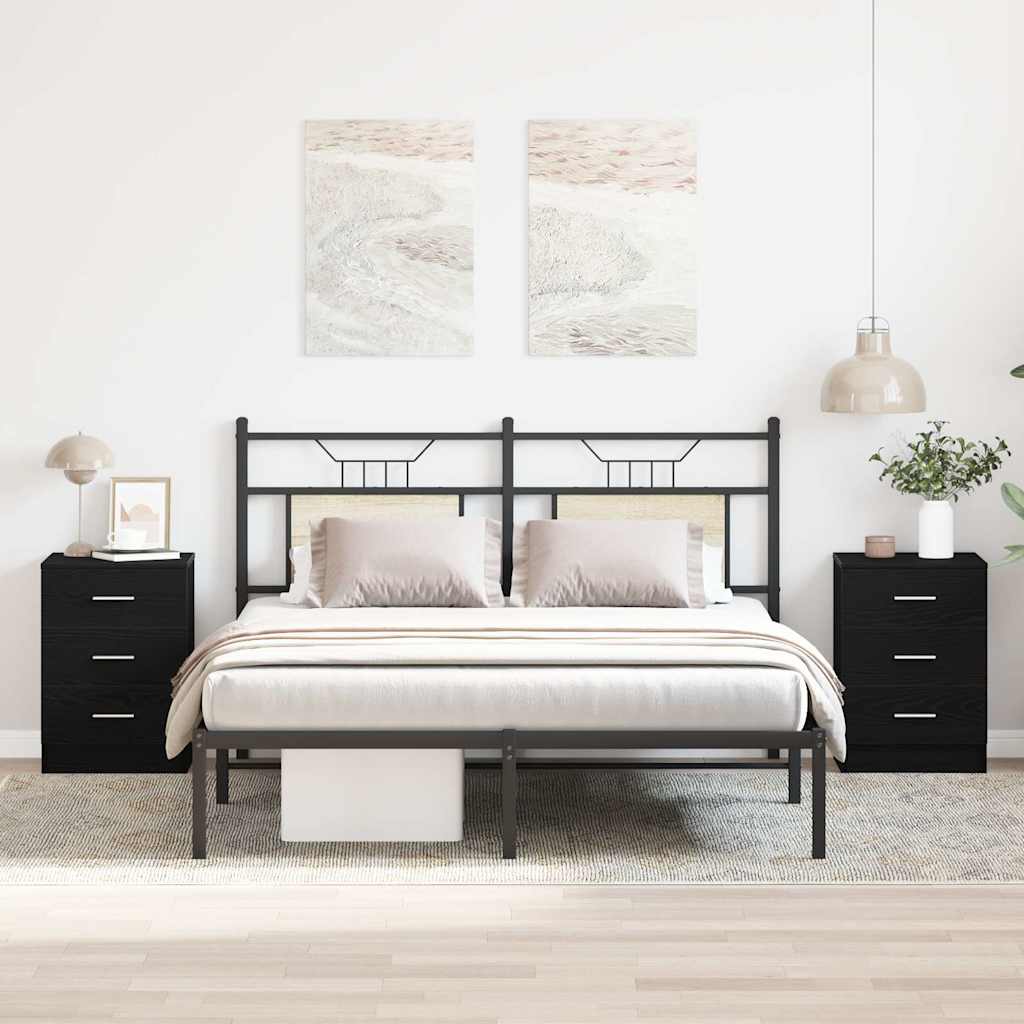 Bedside Cabinets 2 pcs Black Oak 38x35x55 cm Engineered Wood