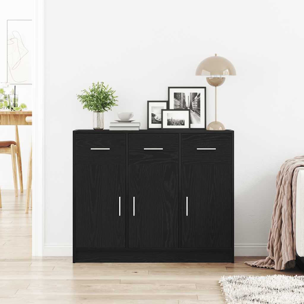 Sideboard Black Oak 91x28x75 cm Engineered Wood