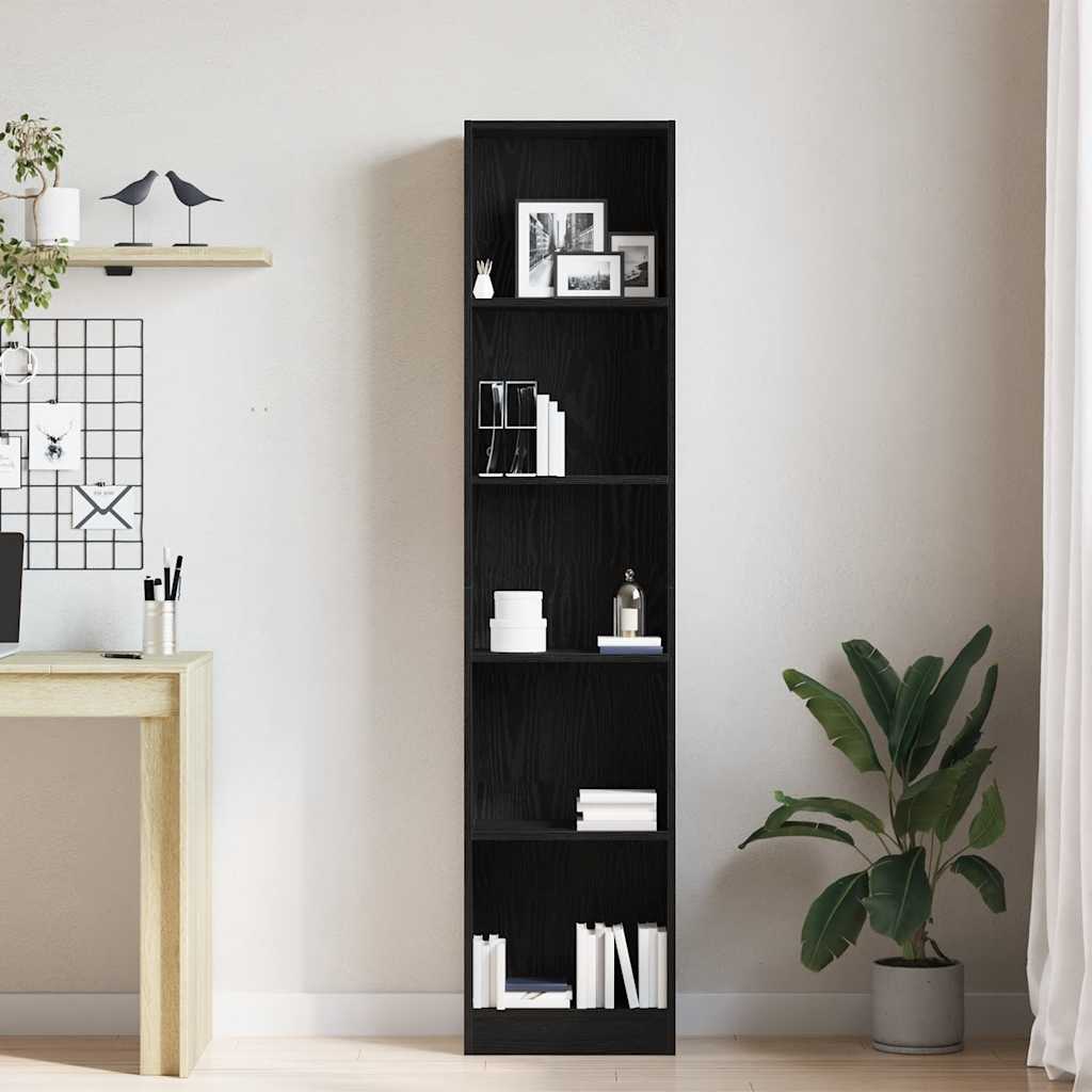 Bookcase Black Oak 40x24x176 cm Engineered Wood
