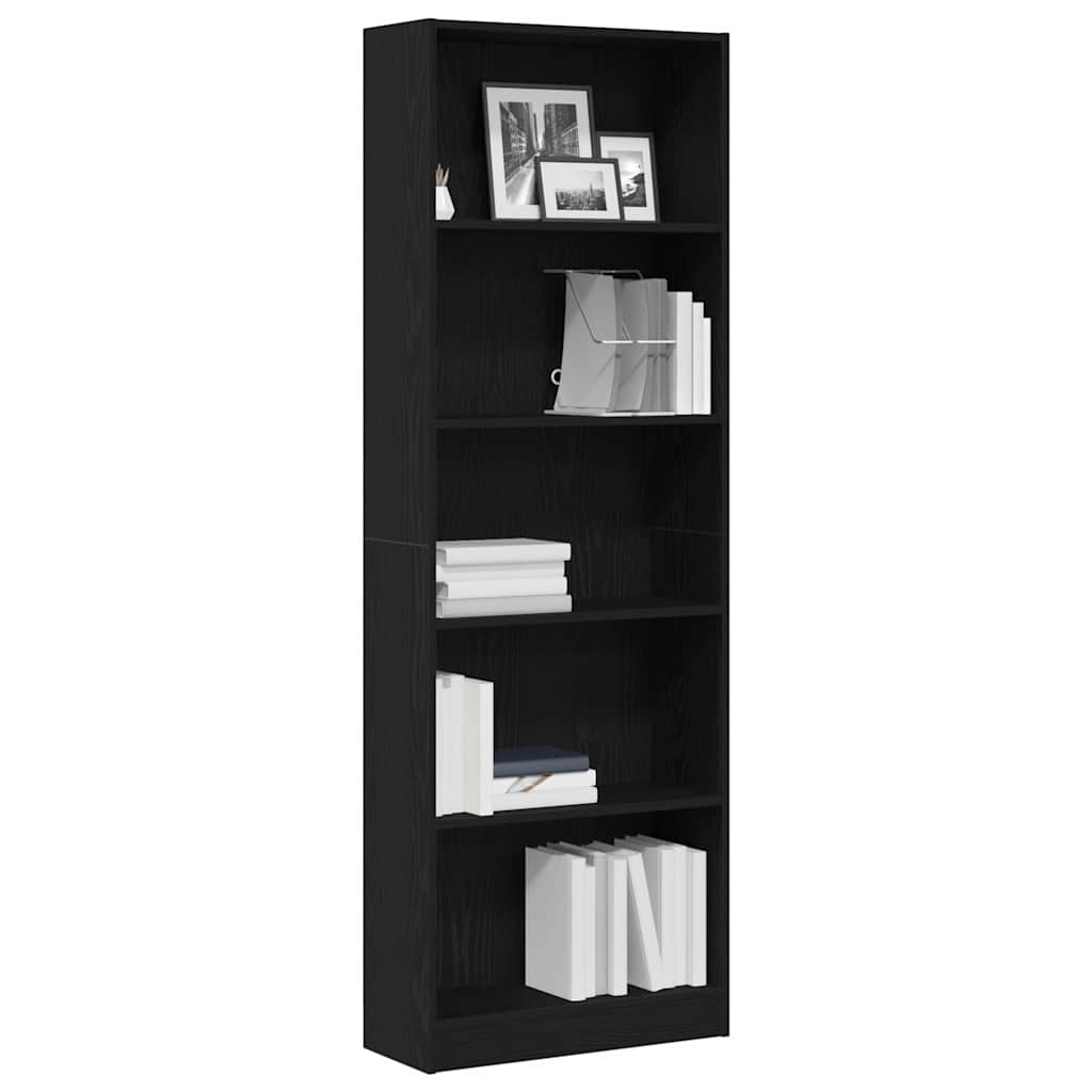 Bookcase Black Oak 60 x 24 x 176 cm Engineered Wood