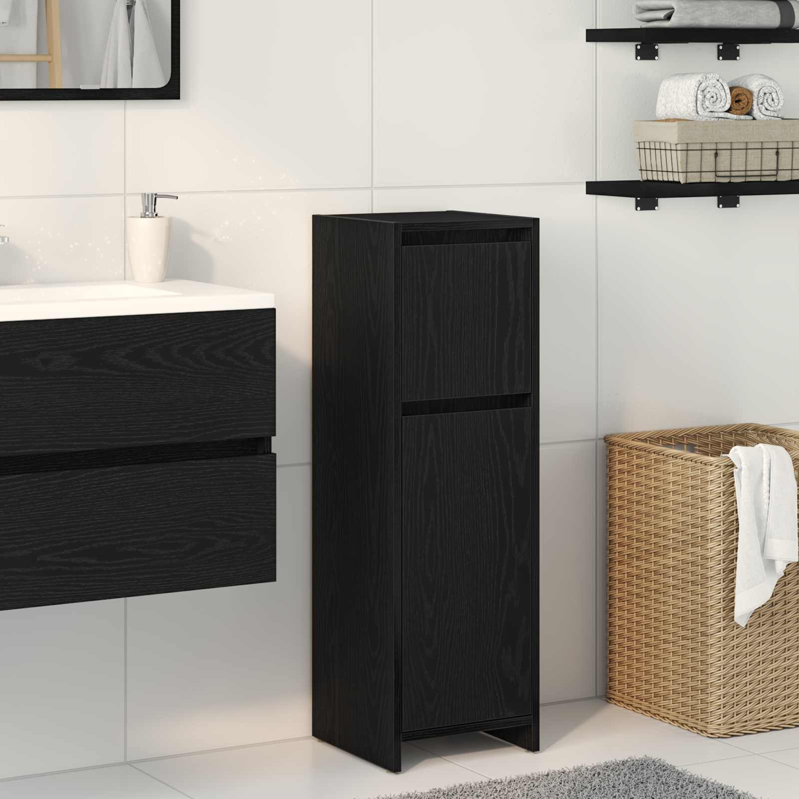 Bathroom Cabinet Black Oak 30 x 30 x 95 cm Engineered Wood