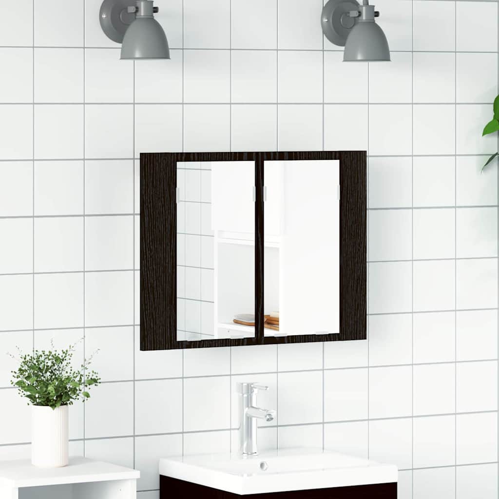 Bathroom Mirror Cabinet with Shelf Black Oak 60 x 12 x 45 cm
