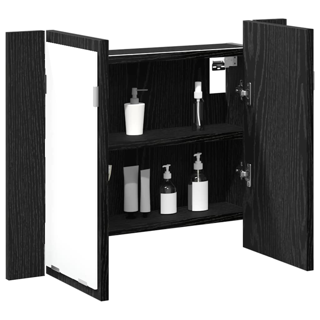 Bathroom Mirror Cabinet with Shelf Black Oak 60 x 12 x 45 cm
