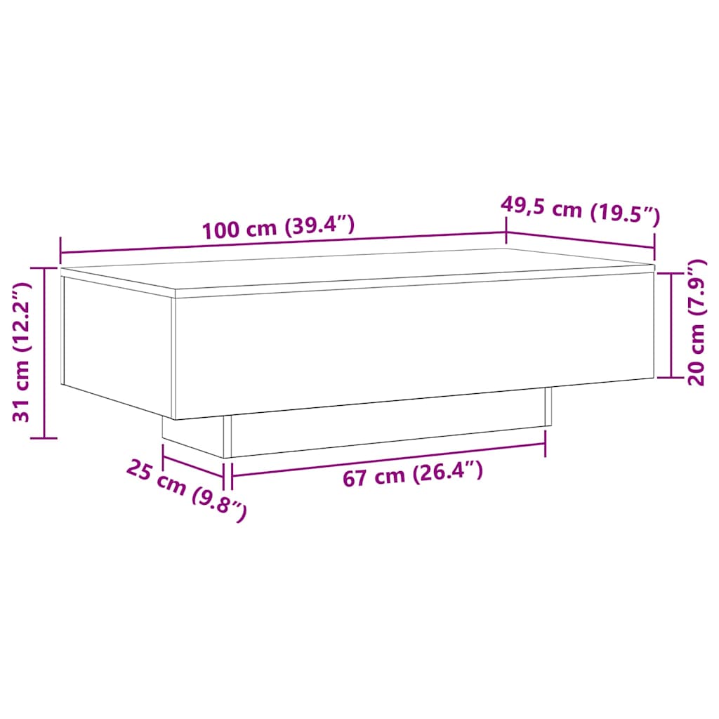 Coffee Table Black oak 100 x 49.5 x 31 cm Engineered wood