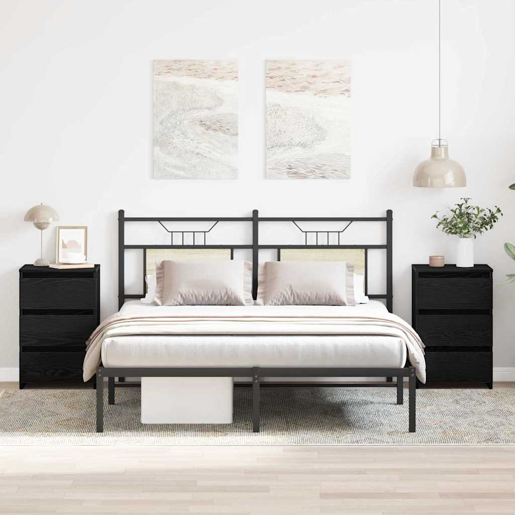 Bedside Cabinet with Drawer 2 pcs Black Oak 40 x 35 x 62,5 cm