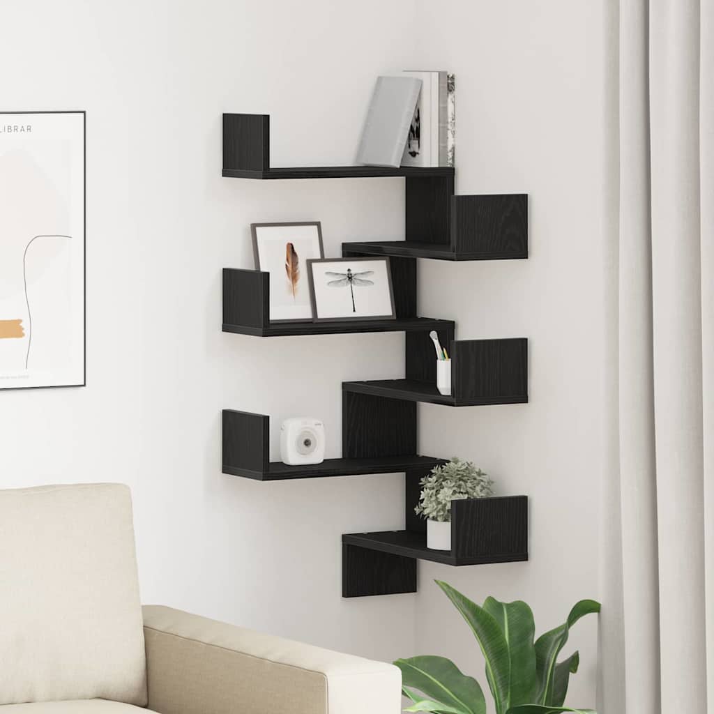 Wall Shelf Wall-Mounted 2 pcs Black Oak 40 x 40 x 49,5 cm