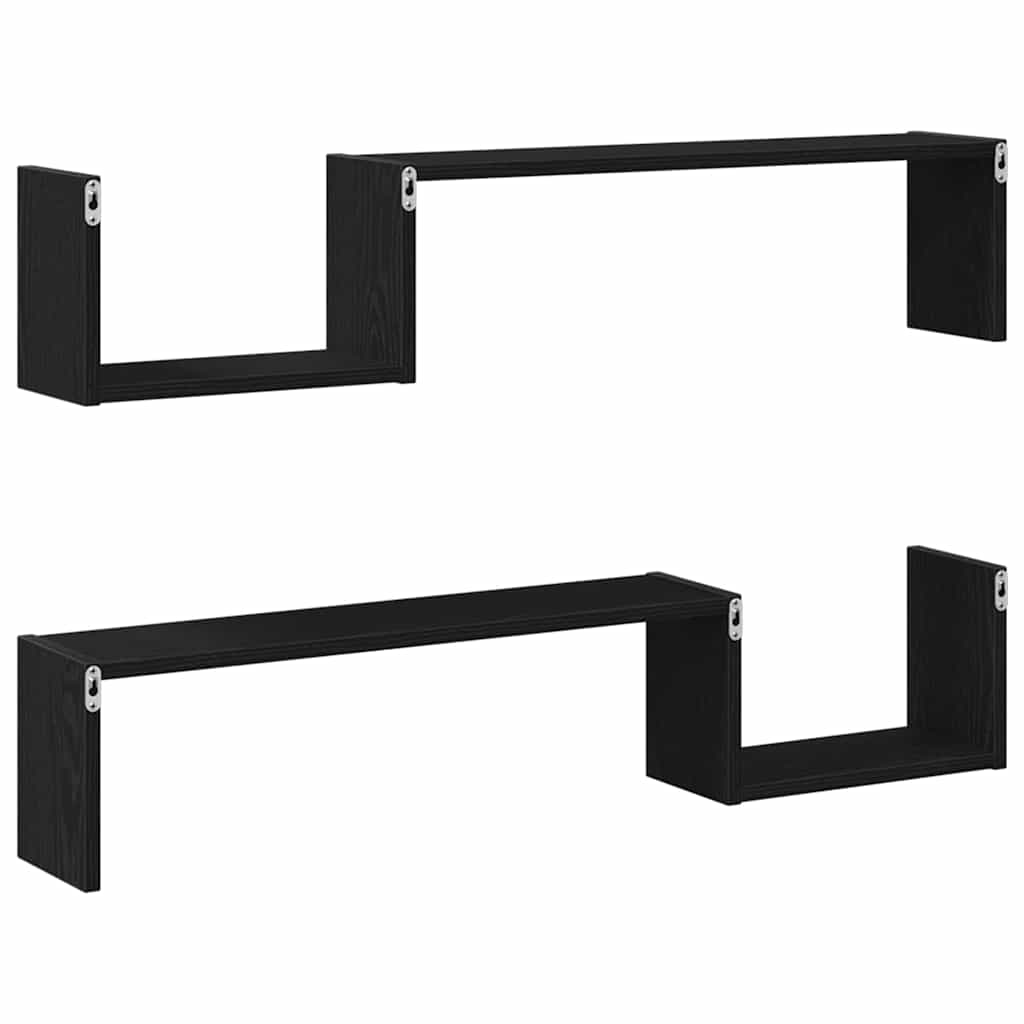 Wall Shelf 2 pcs Black Oak 100 x 15 x 20 cm Engineered Wood