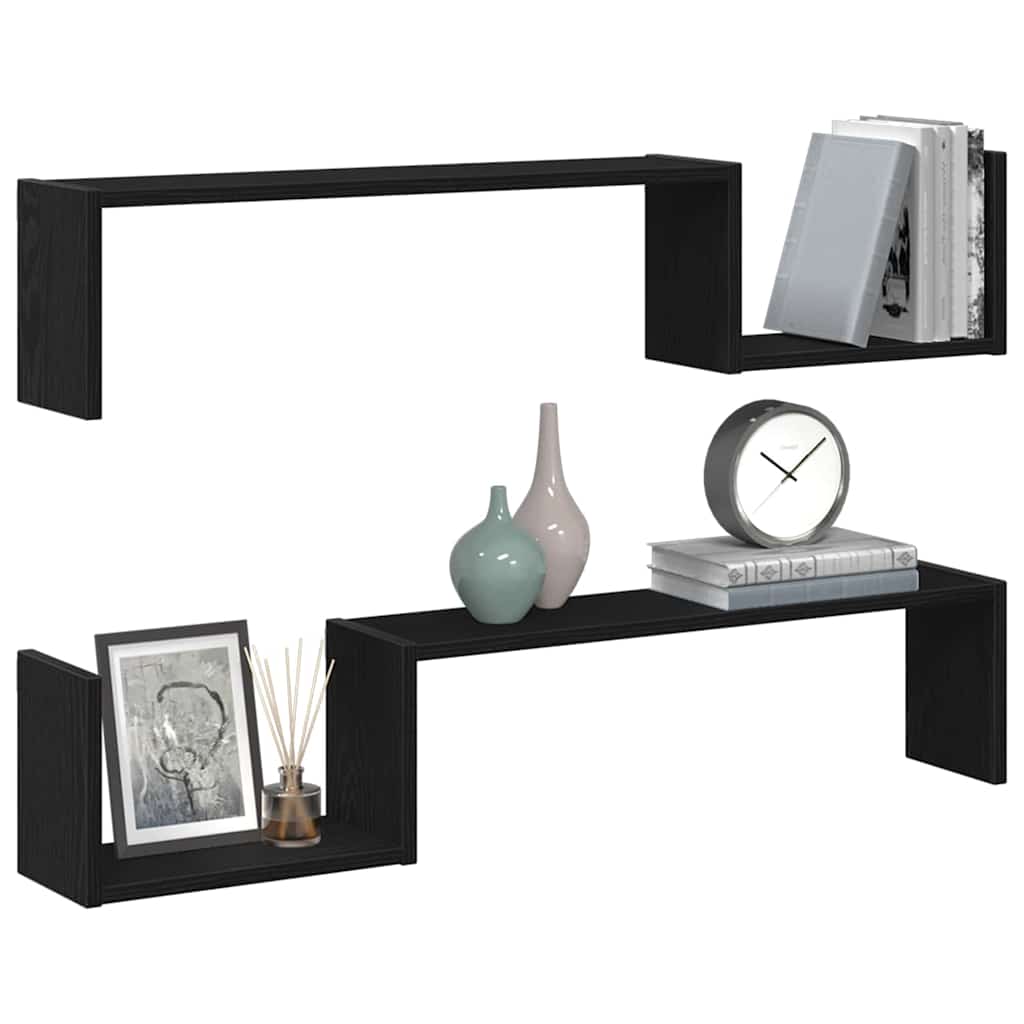 Wall Shelf 2 pcs Black Oak 100 x 15 x 20 cm Engineered Wood