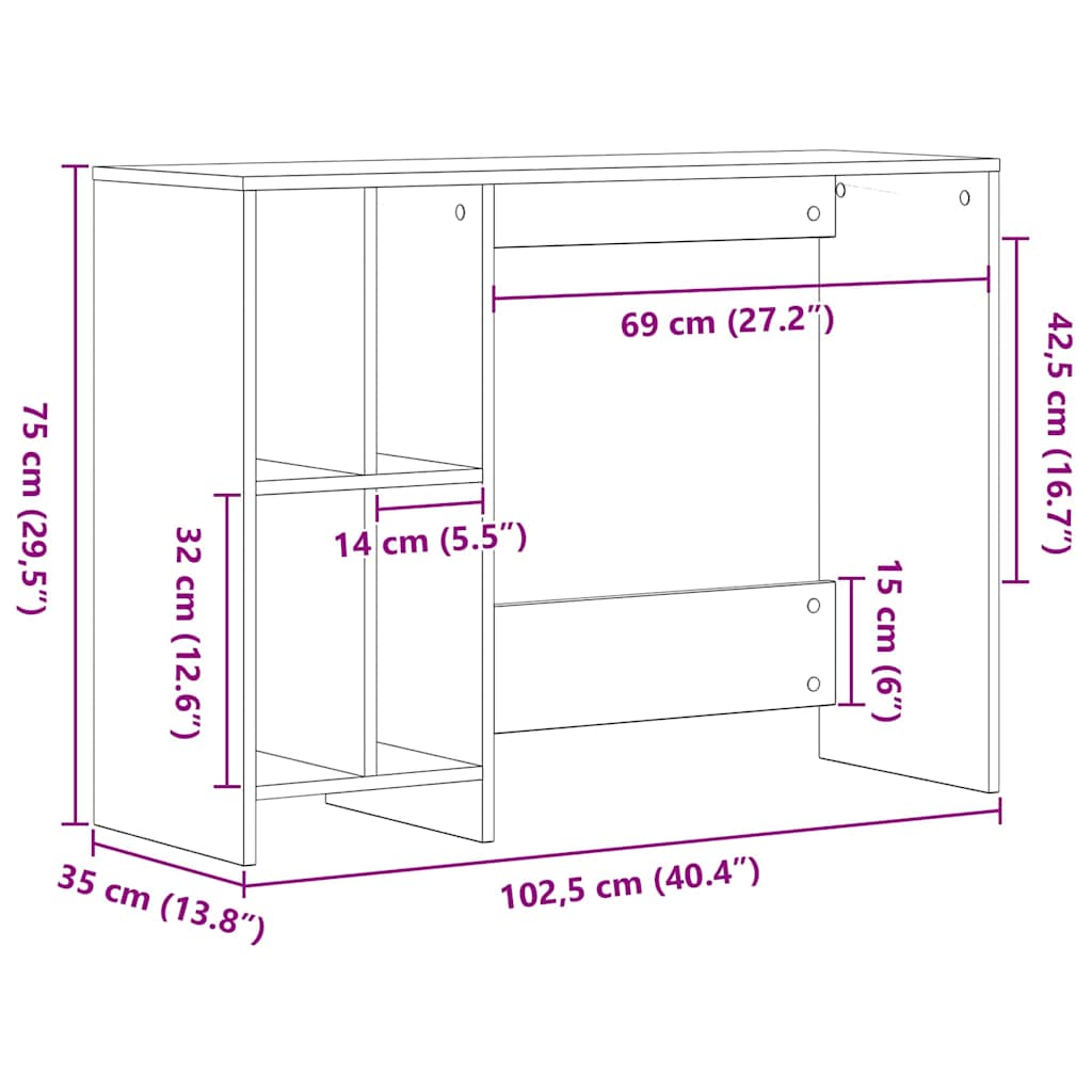 Desk Black Oak Engineered Wood 102,5 x 35 x 75 cm