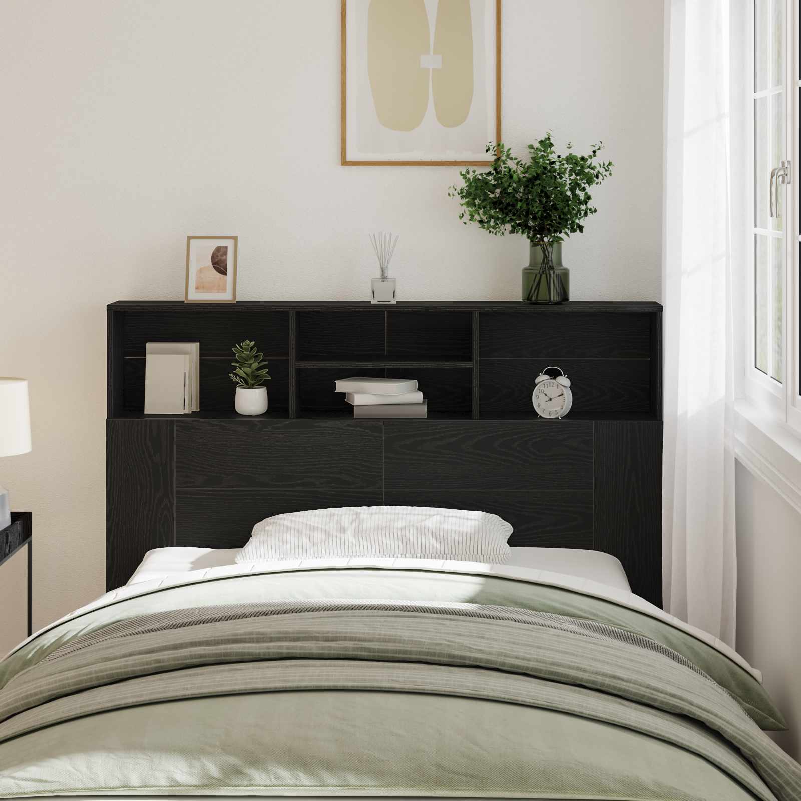 Headboard Cabinet Black Oak Engineered Wood