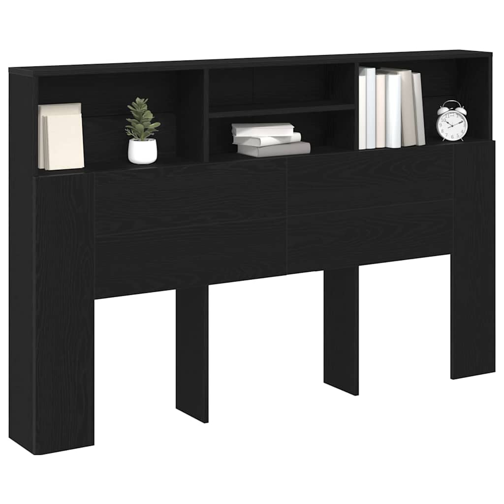 Headboard Cabinet Black Oak Engineered Wood