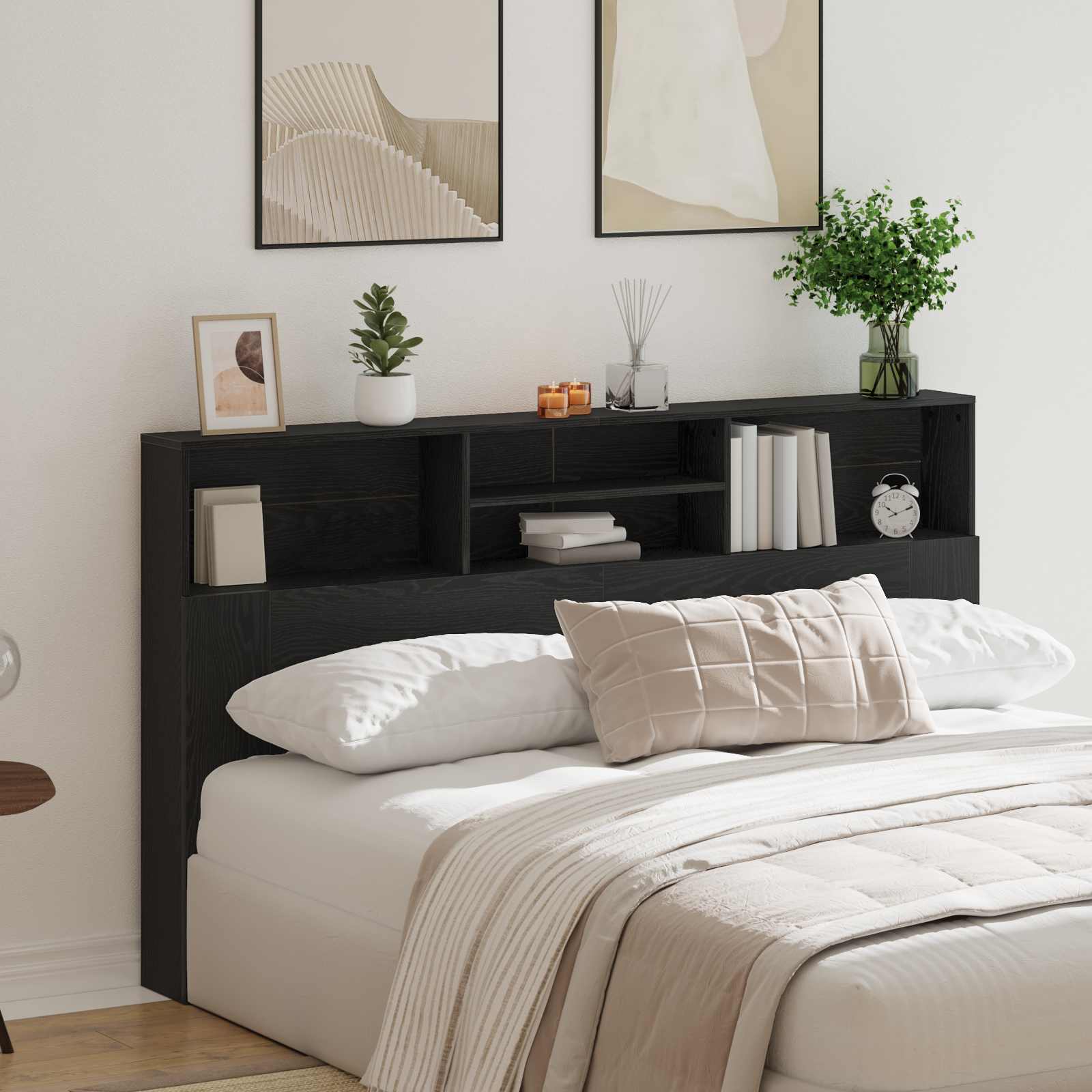 Headboard Cabinet Black Oak Engineered Wood