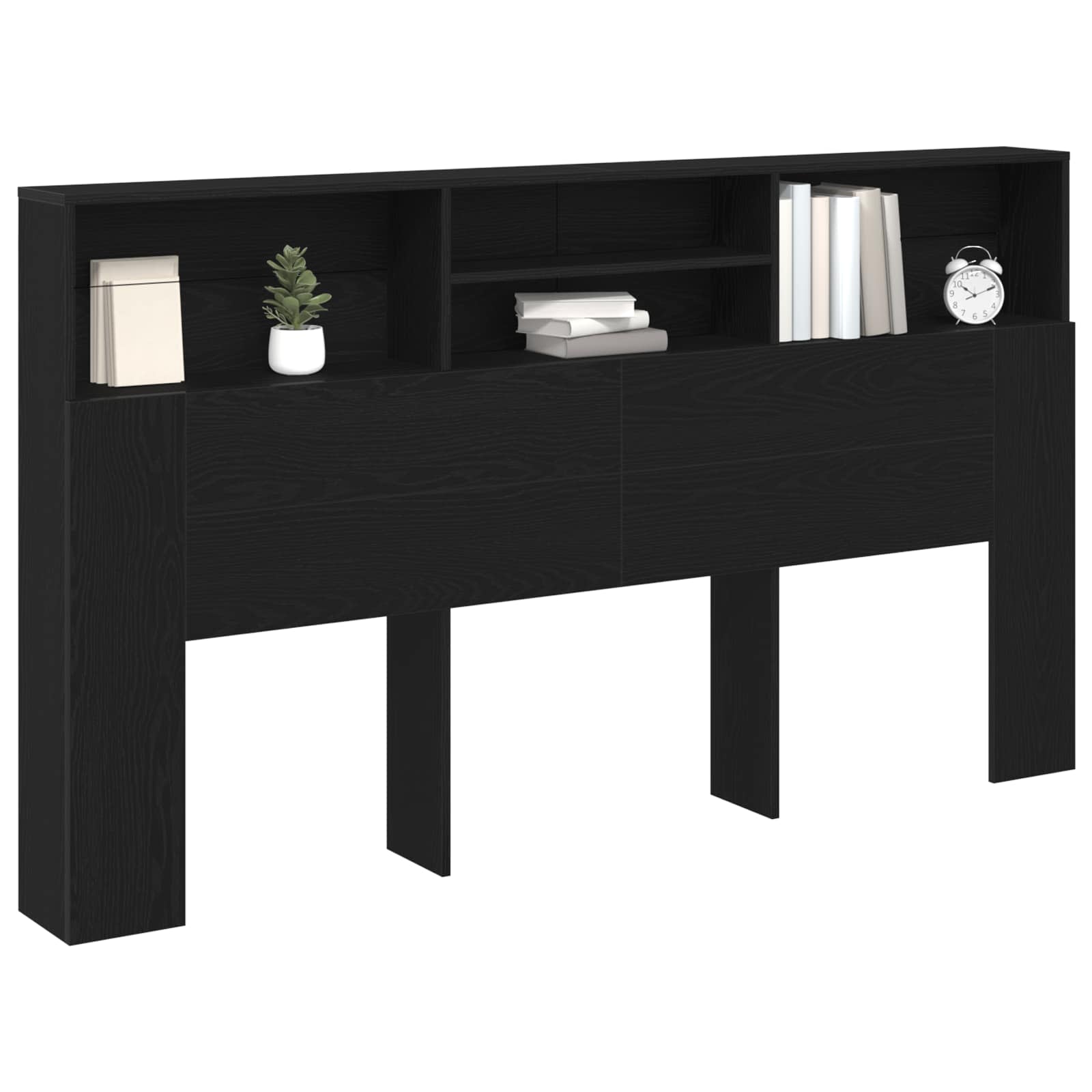 Headboard Cabinet Black Oak Engineered Wood