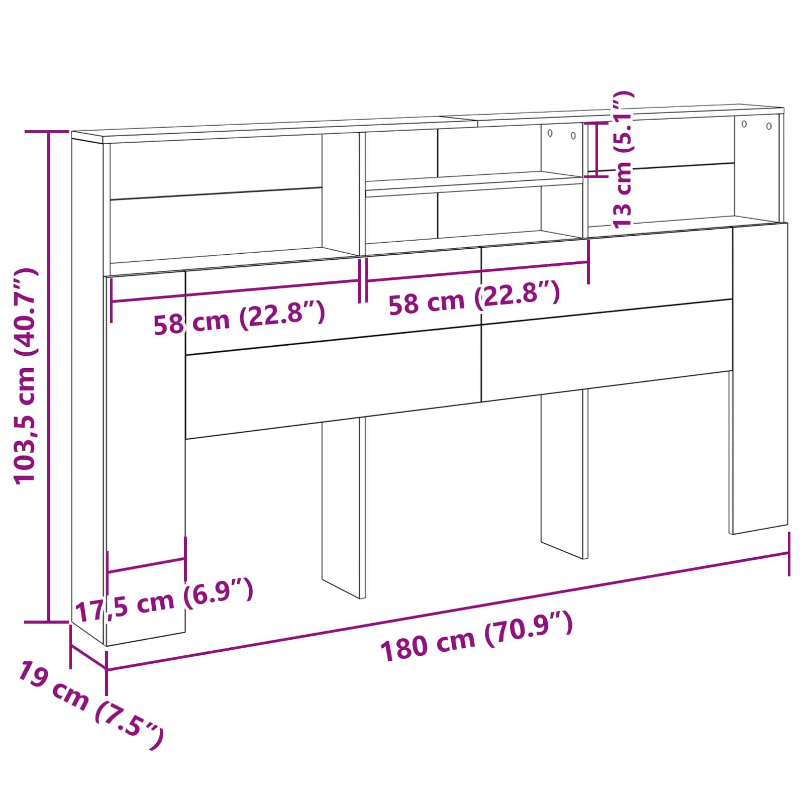 Headboard Cabinet Black Oak 180 x 19 x 103,5 cm Engineered Wood