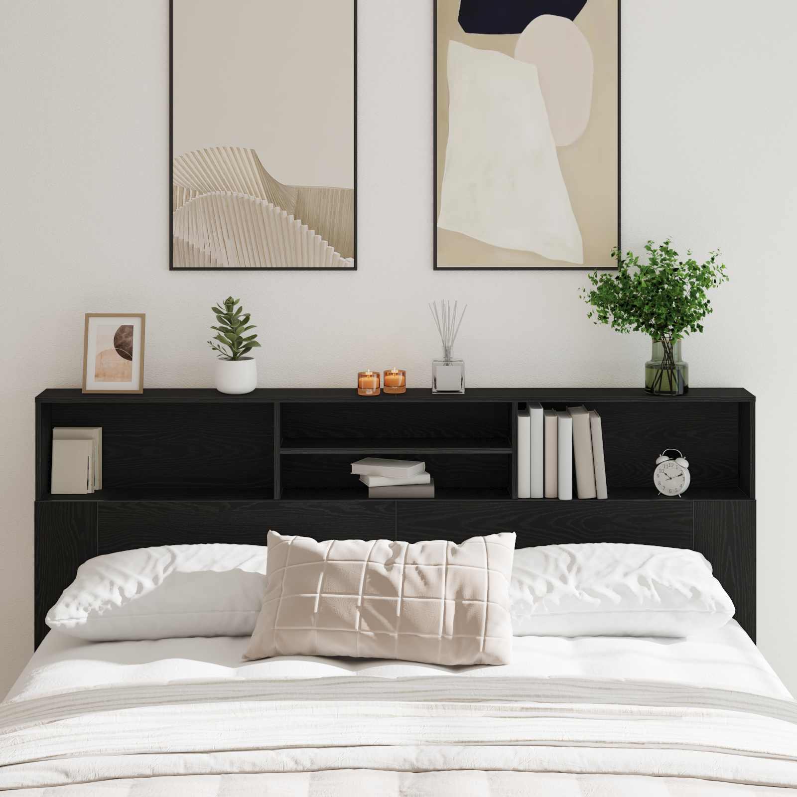Headboard Cabinet Black Oak Engineered Wood