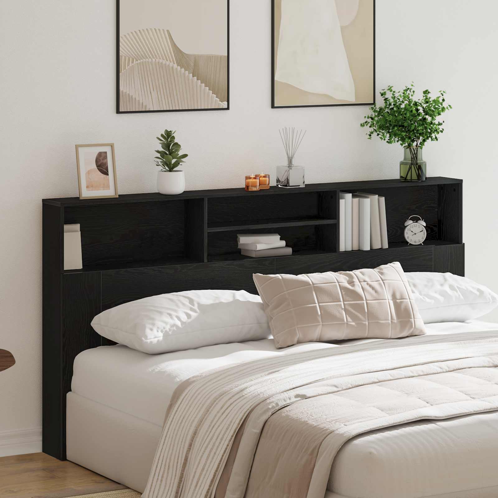 Headboard Cabinet Black Oak Engineered Wood