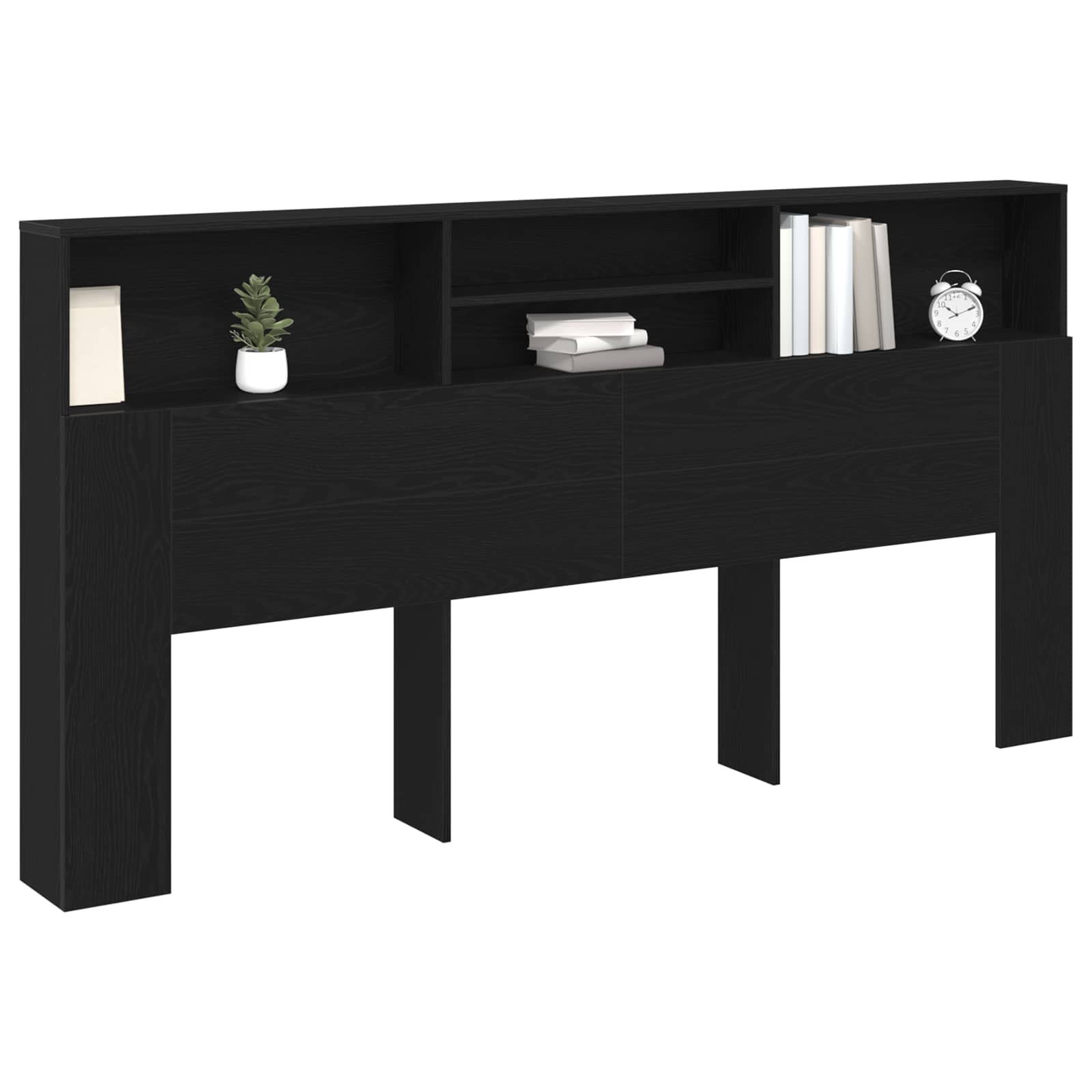 Headboard Cabinet Black Oak Engineered Wood