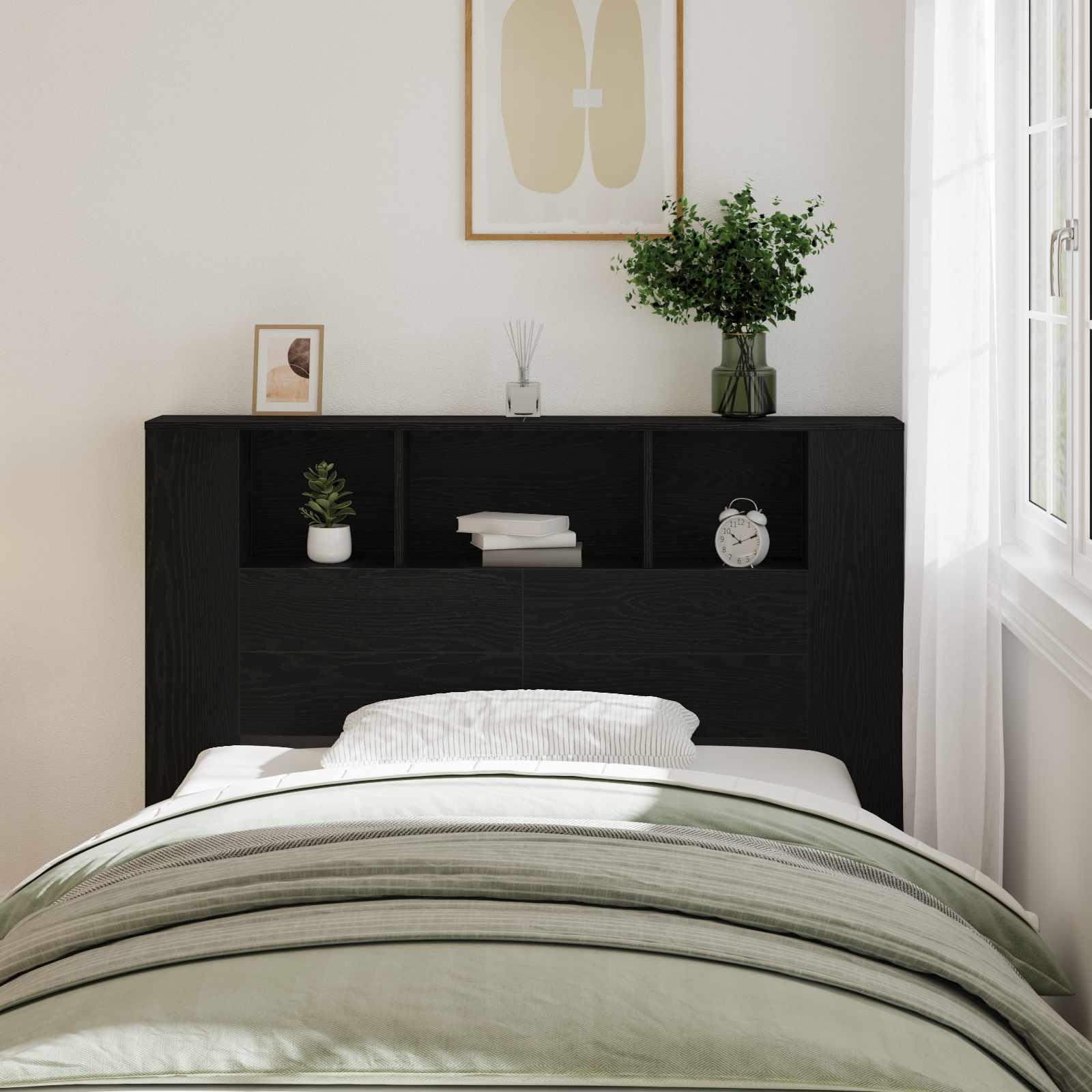Headboard Cabinet with Storage Black Oak Engineered Wood