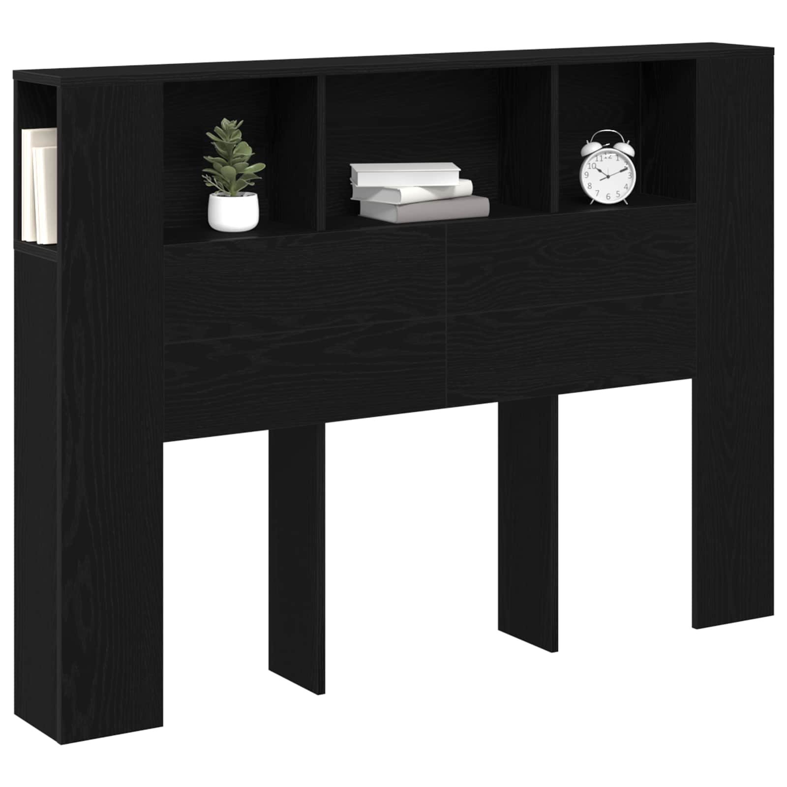 Headboard Cabinet Black Oak Engineered Wood