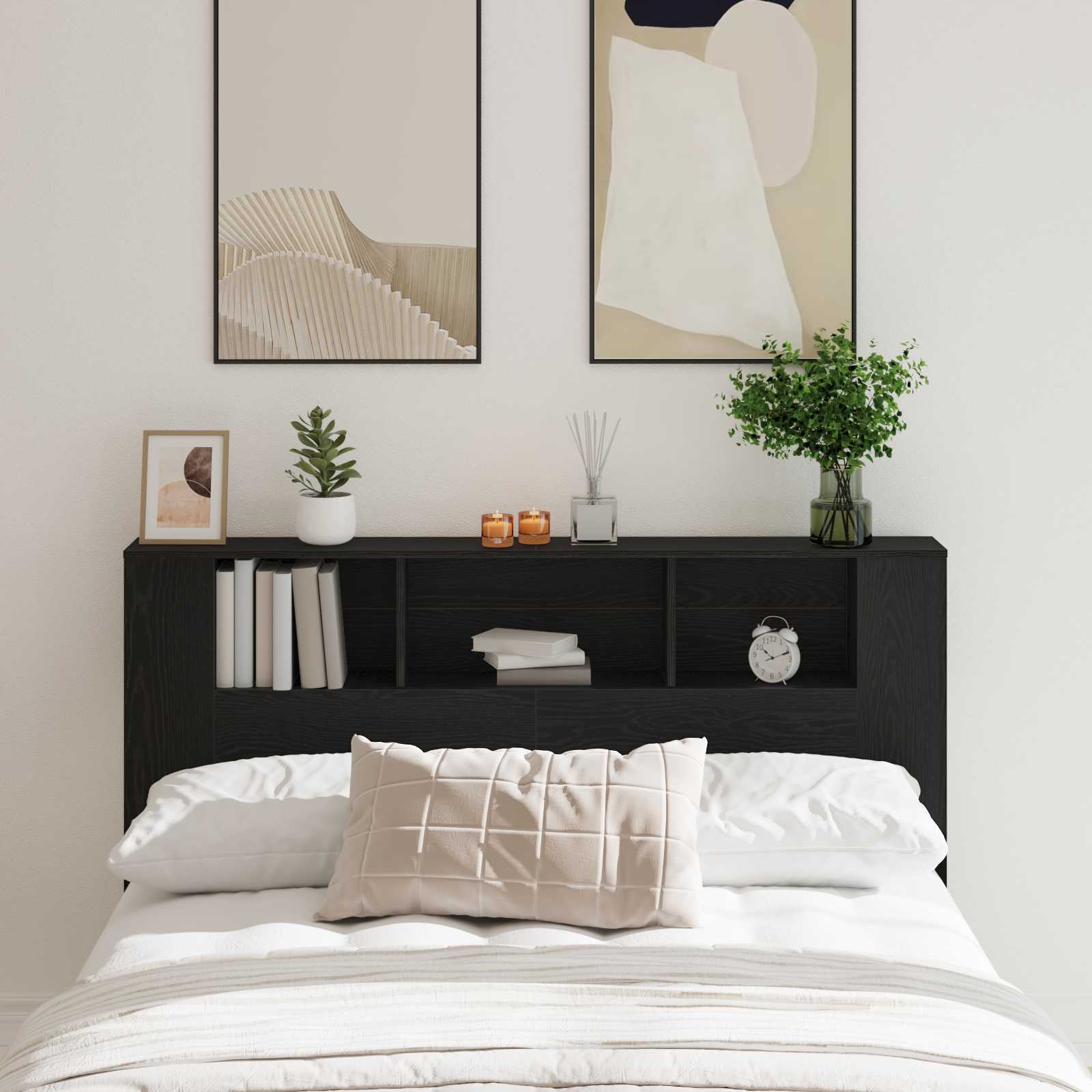 Headboard Cabinet Black Oak Engineered Wood