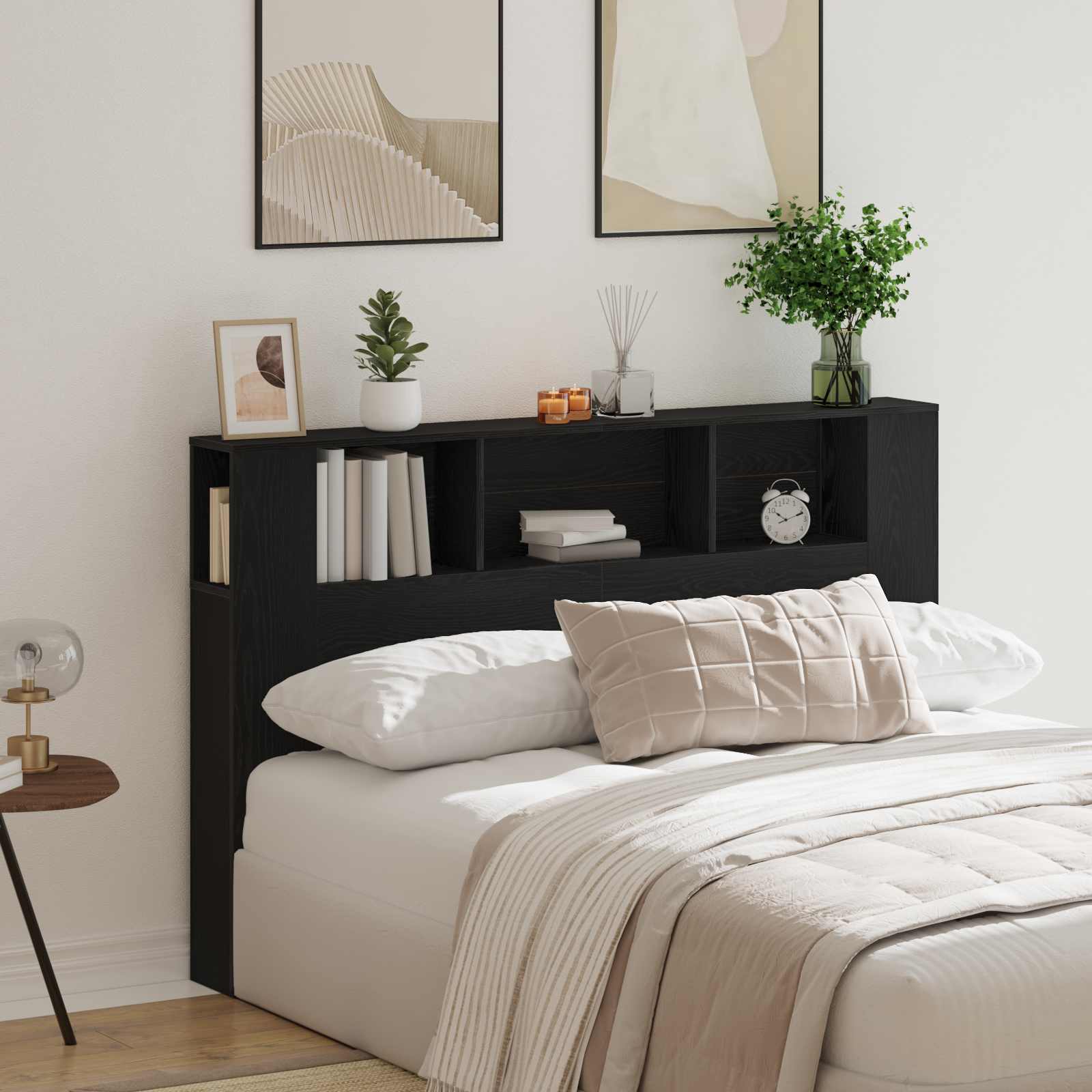 Headboard Cabinet Black Oak Engineered Wood