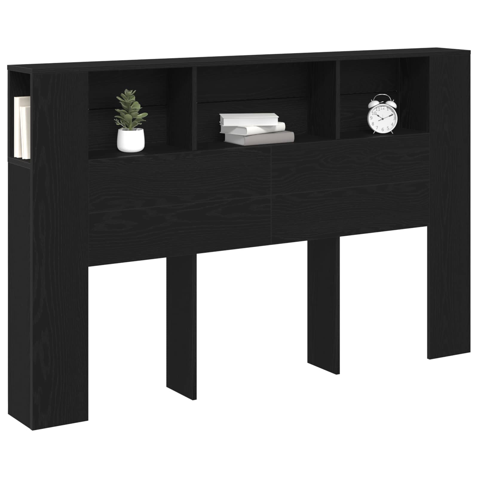Headboard Cabinet Black Oak Engineered Wood