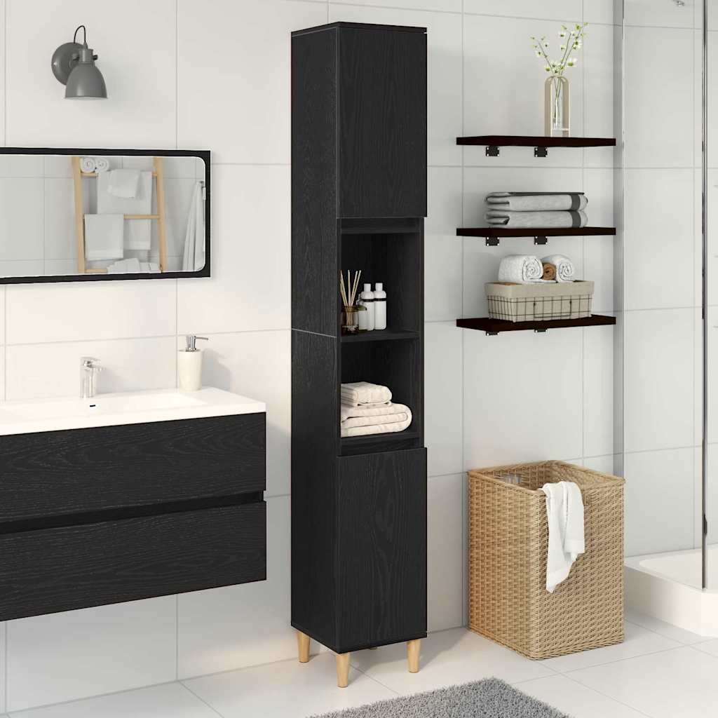Bathroom Cabinet Black Oak 30 x 30 x 190 cm Engineered Wood