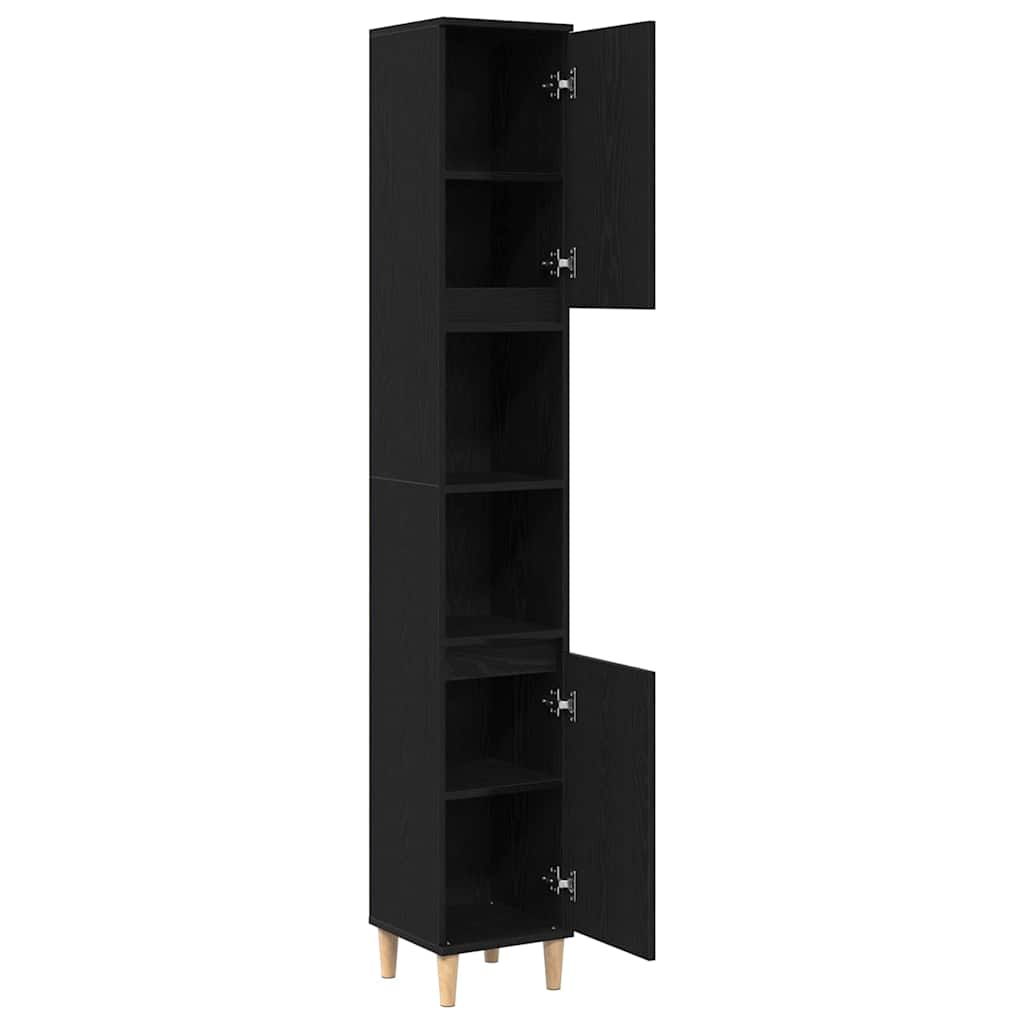 Bathroom Cabinet Black Oak 30 x 30 x 190 cm Engineered Wood