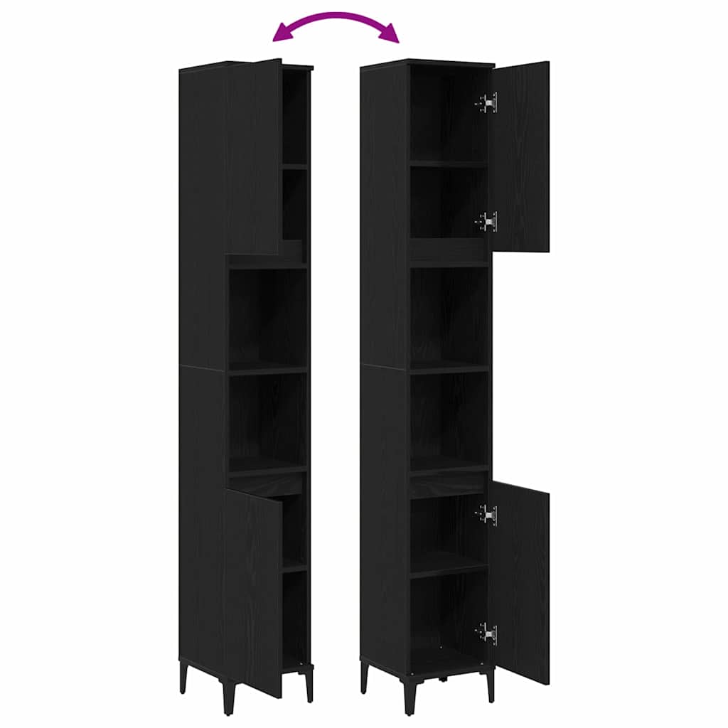 Bathroom Cabinet Black Oak 30 x 30 x 190 cm Engineered Wood