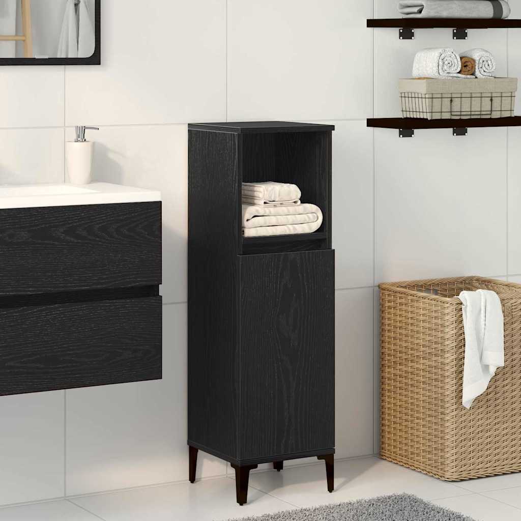 Bathroom Cabinet Black Oak 30 x 30 x 100 cm Engineered Wood