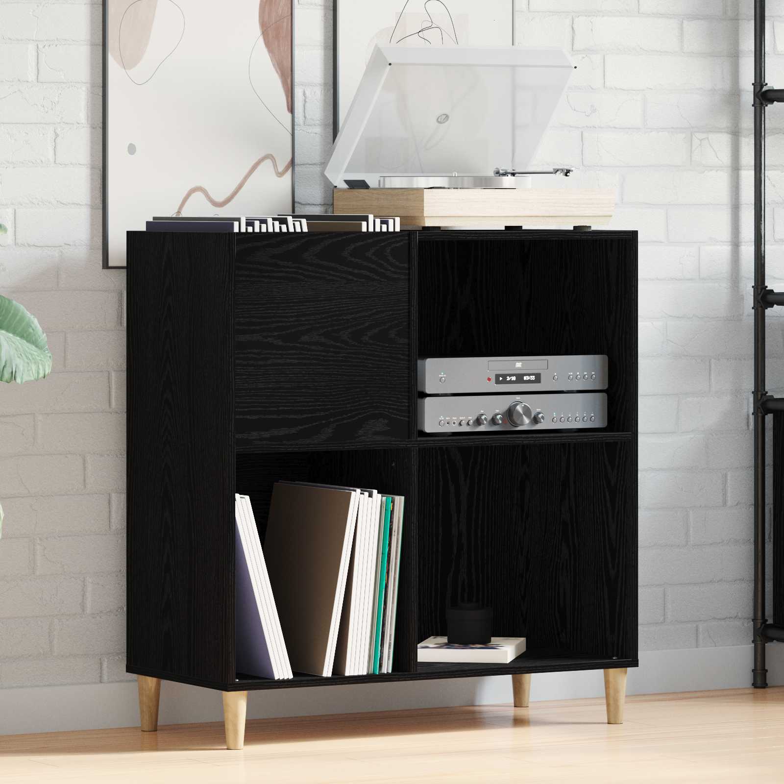 Record Cabinet Black Oak 84,5 x 38 x 89 cm Engineered Wood