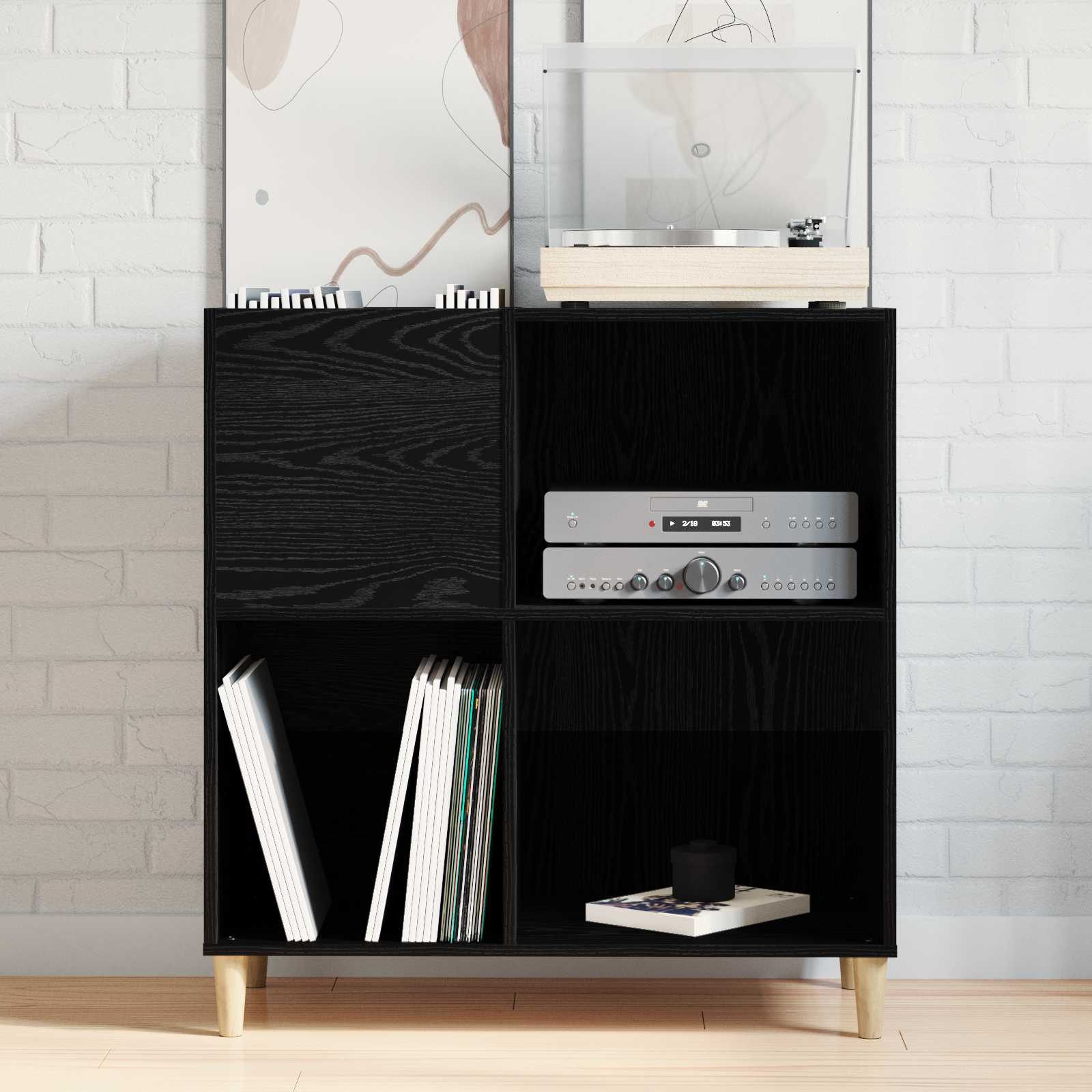 Record Cabinet Black Oak 84,5 x 38 x 89 cm Engineered Wood
