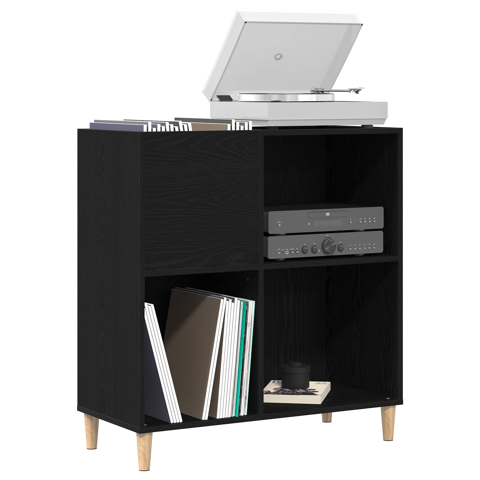 Record Cabinet Black Oak 84,5 x 38 x 89 cm Engineered Wood