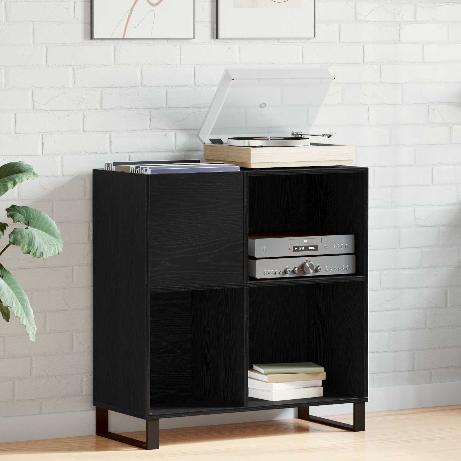 Record Cabinet Black Oak 84,5 x 38 x 89 cm Engineered Wood