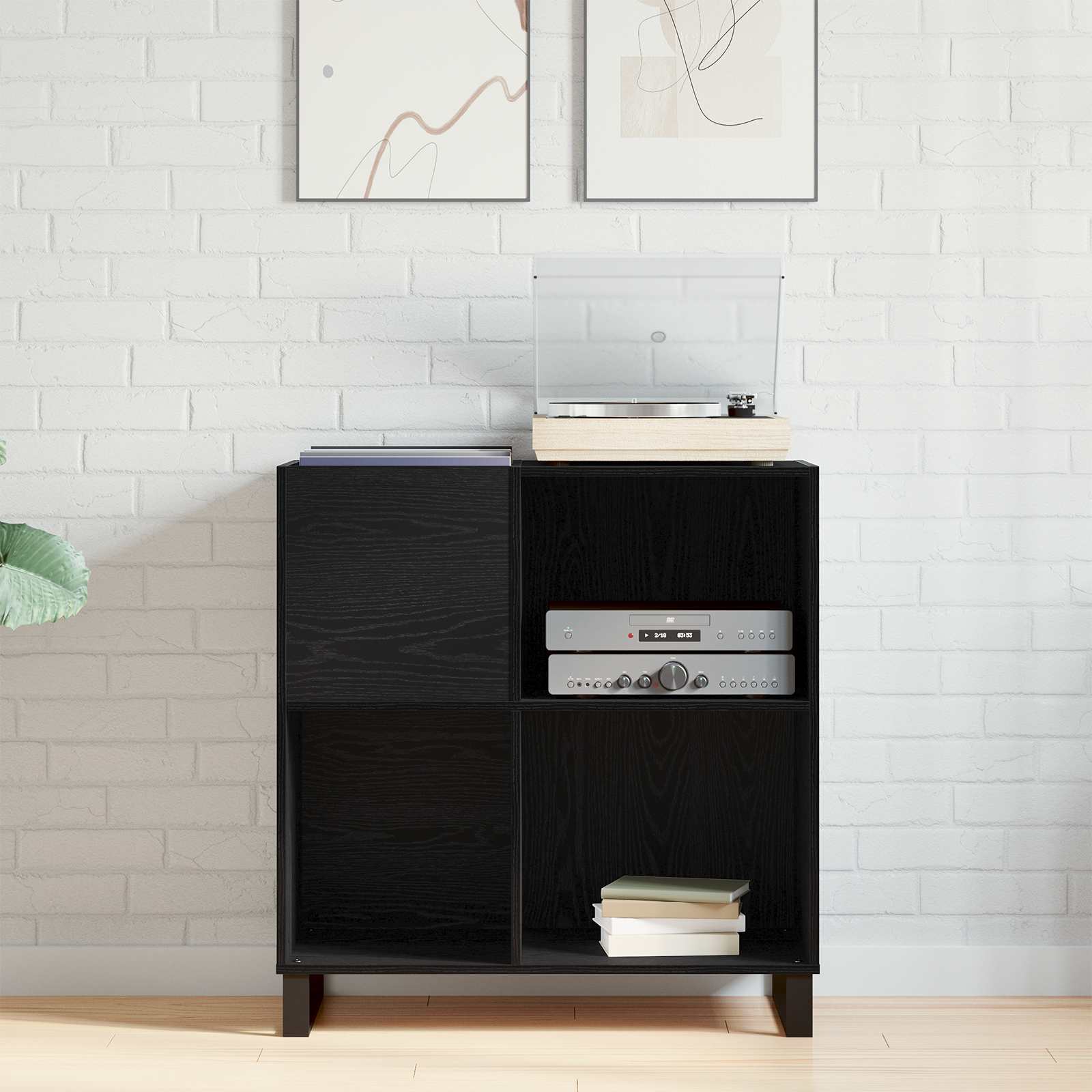 Record Cabinet Black Oak 84,5 x 38 x 89 cm Engineered Wood
