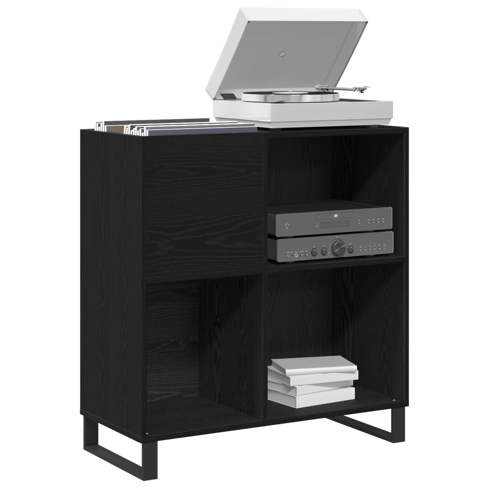Record Cabinet Black Oak 84,5 x 38 x 89 cm Engineered Wood