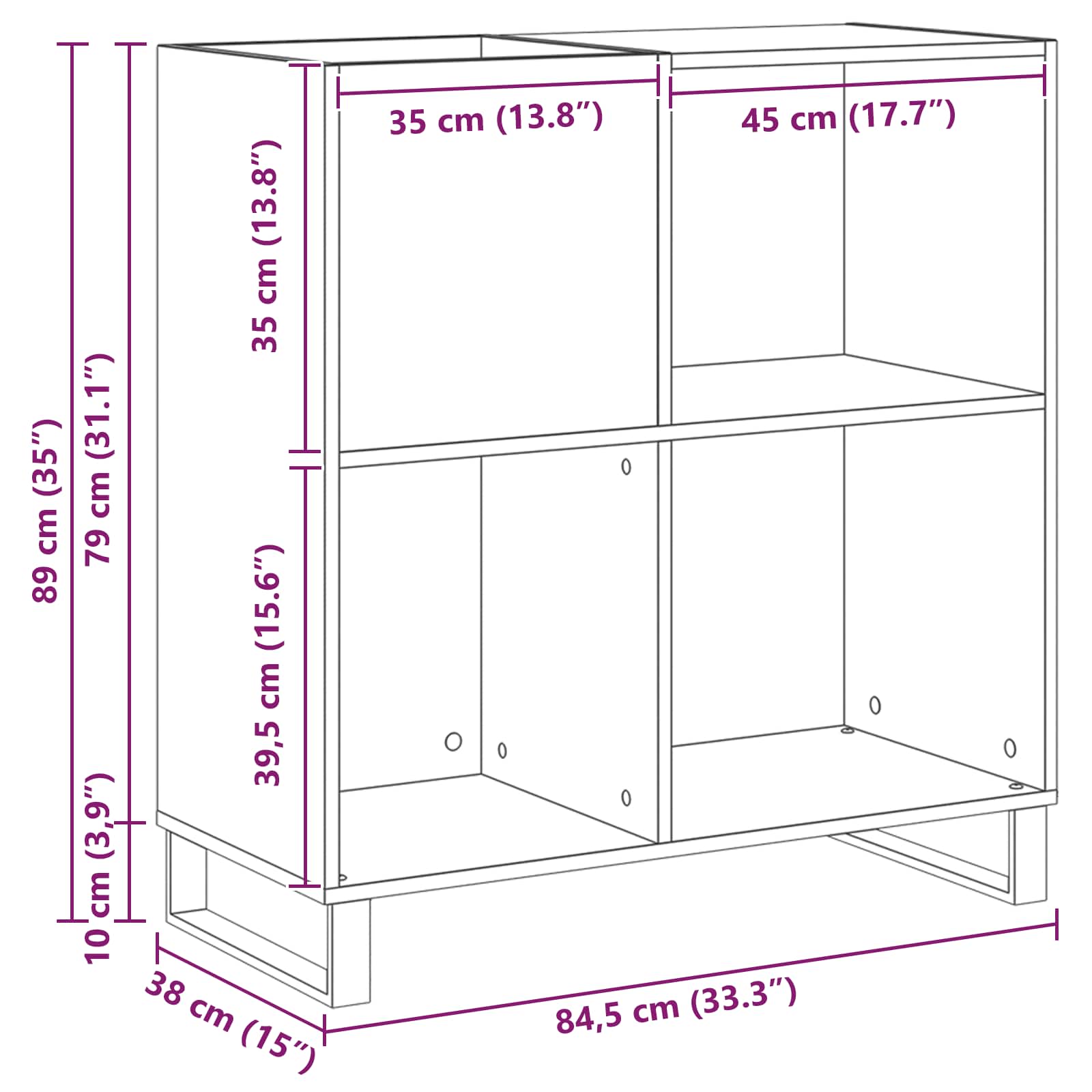 Record Cabinet Black Oak 84,5 x 38 x 89 cm Engineered Wood