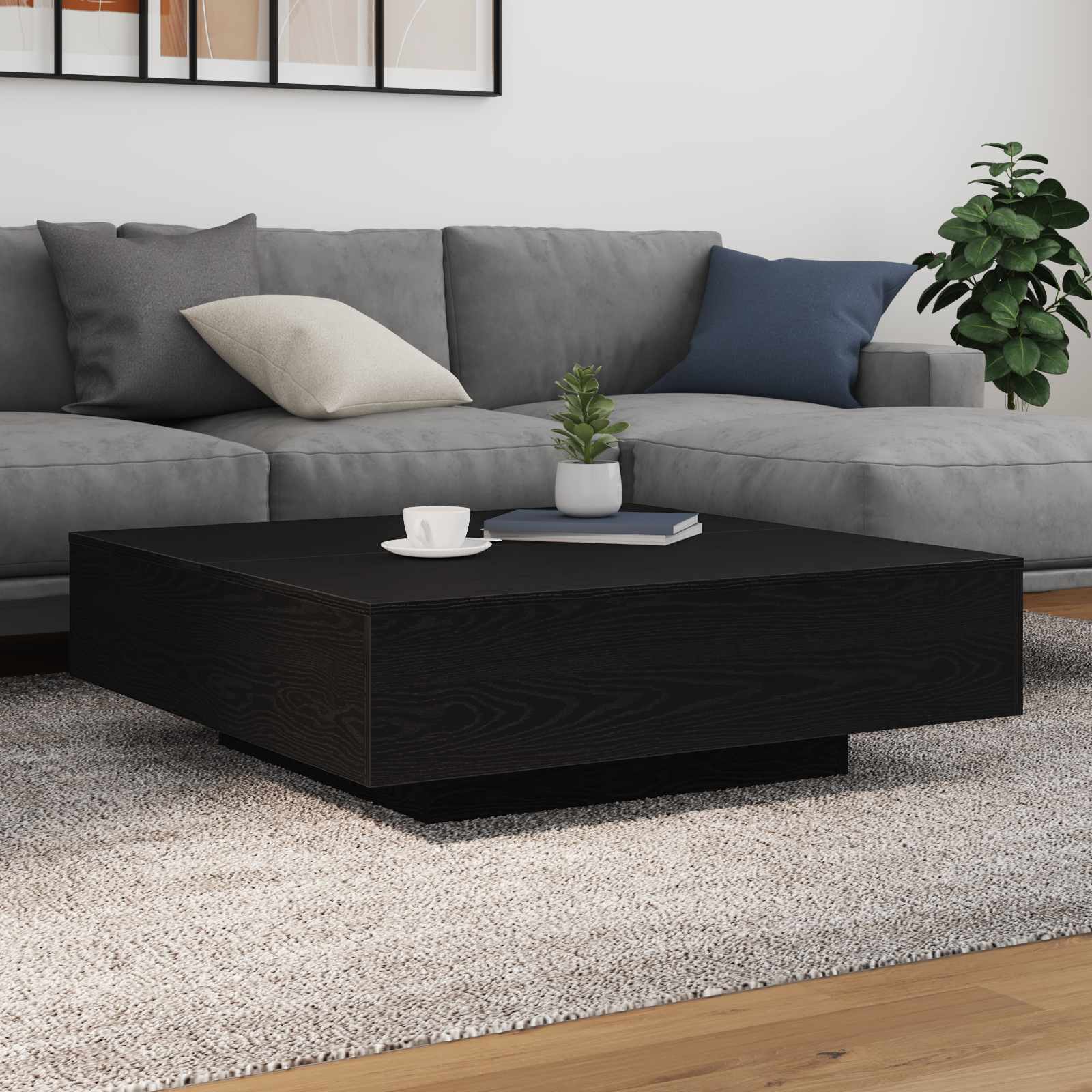 Coffee Table with LED Strip Lights Black Oak 100 x 100 x 31 cm