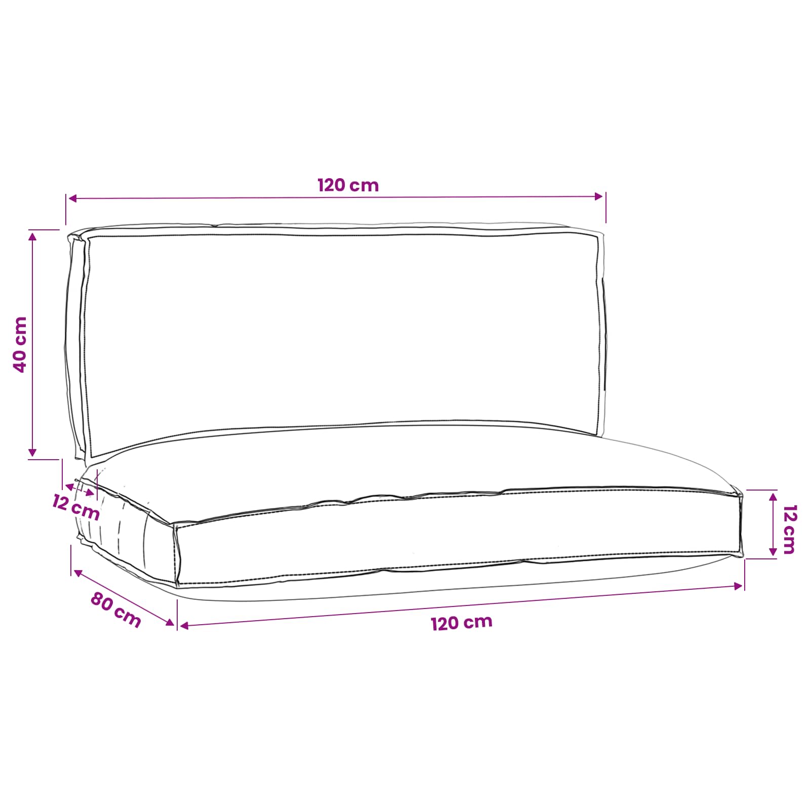 Pallet Cushion Set Oxford Fabric Anthracite 120 x 80 x 52 cm
