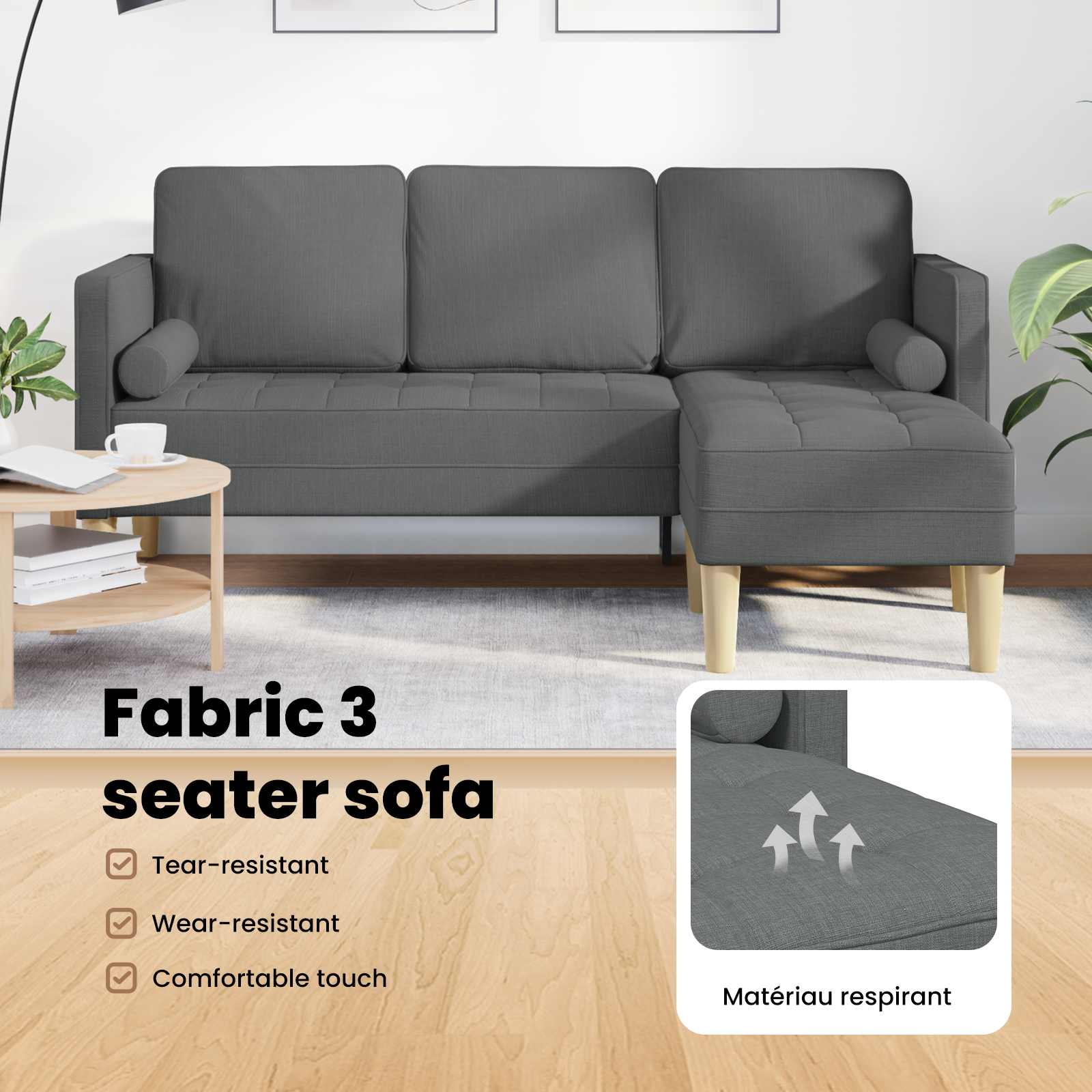Sofa Set with Cushion Dark Grey Polyester