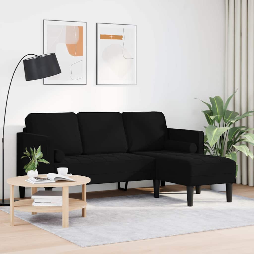 Sofa Set with Cushion Black Polyester